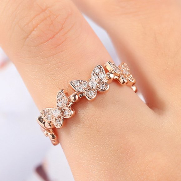 NEW!  Butterfly Ring Beautiful Color Gold CZ Diamonds - Picture 8 of 9